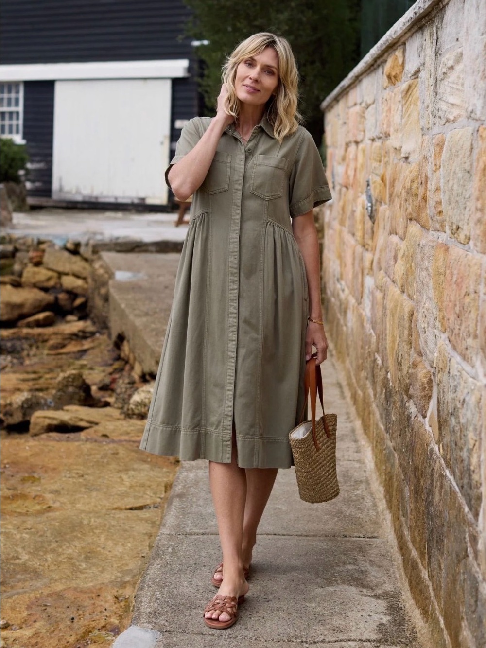 MONTANA DENIM SHIRTDRESS - KHAKI - Maye the Label